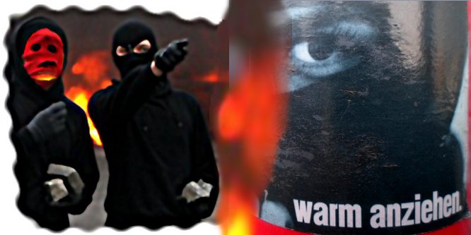 Maskierter Antifa-Krieger und lustiger Affe
