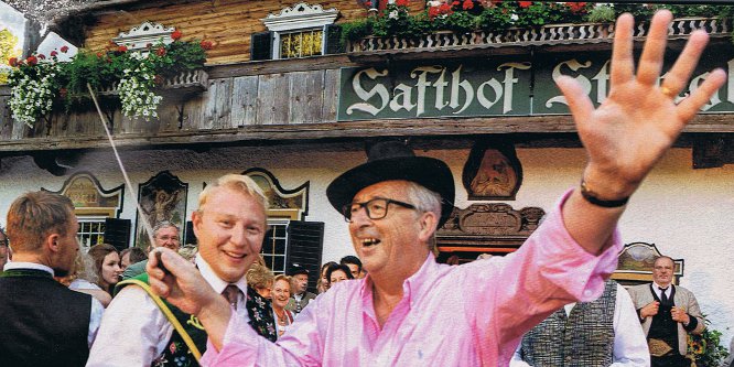 Jean Claude Juncker playing the conductor in the Alps holiday