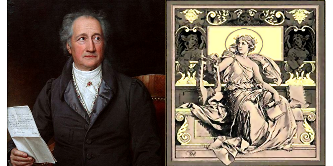 Bild: Goethe im Alter und Darstellung von Helene als Inspiration