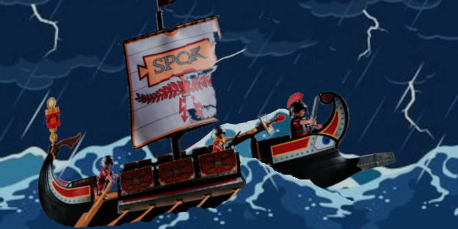 Roemisches Schiff in Seenot