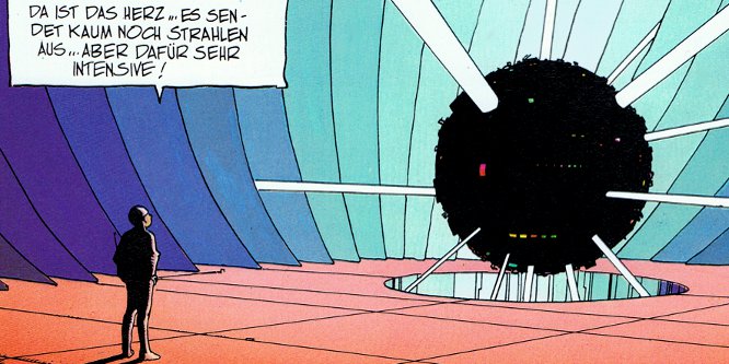 Kaputtes Herz eines gestrandeten Alien, Moebius Zeichnung, Detail