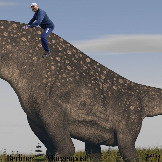 Bild: Bertram Eljon auf des Argentinosaurus Ruecken