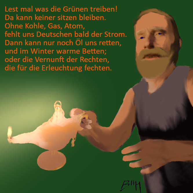 Bild: Bertram Karikatur mit Wunderlampe und Vers