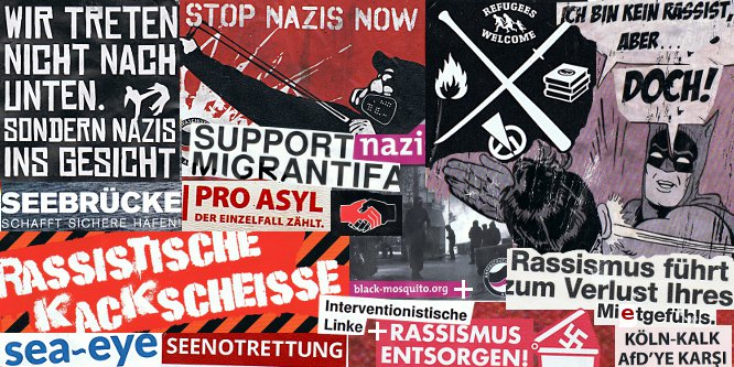 Bild: Antifa Sticker und andere aus 2020 />
<H5>8.1 Linke Bösewichte wollen uns mit »schwarzen
Moskitos« überwinden</H5>
<P CLASS=